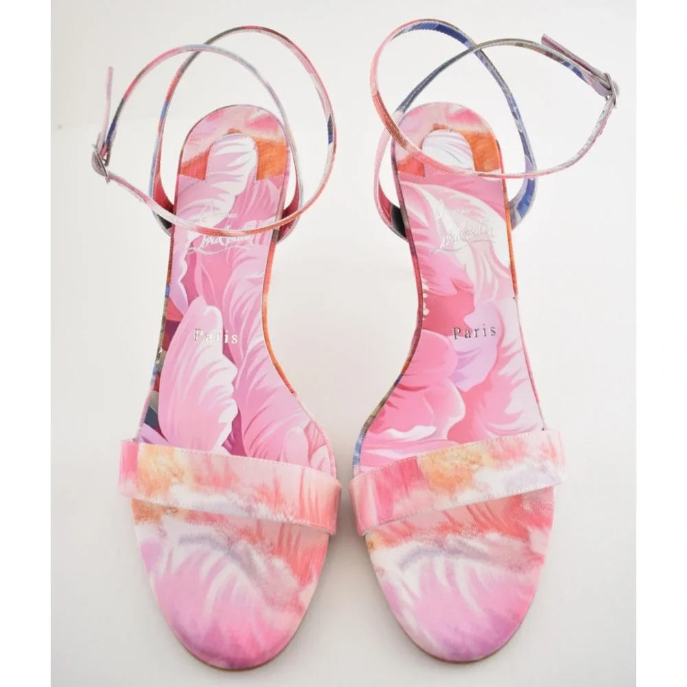 Christian Louboutin Miss Z Sandal 80 Pink Floral Ankle Strap Sandal Heel Pump 40